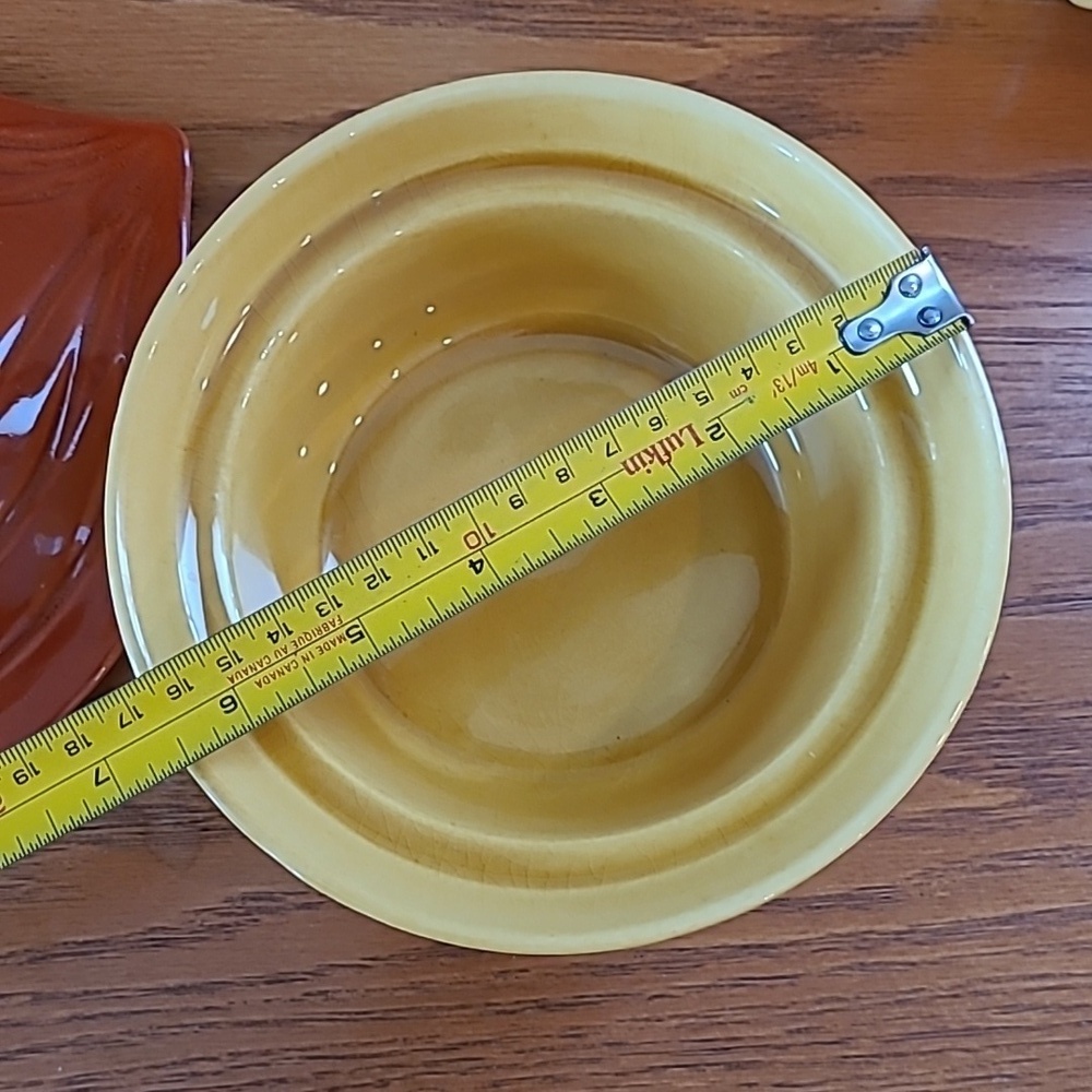 CALIFORNIA POTTERY Vintage MCM Yellow & Burnt Orange Lazy Susan Serving Set - Picture 12 of 17